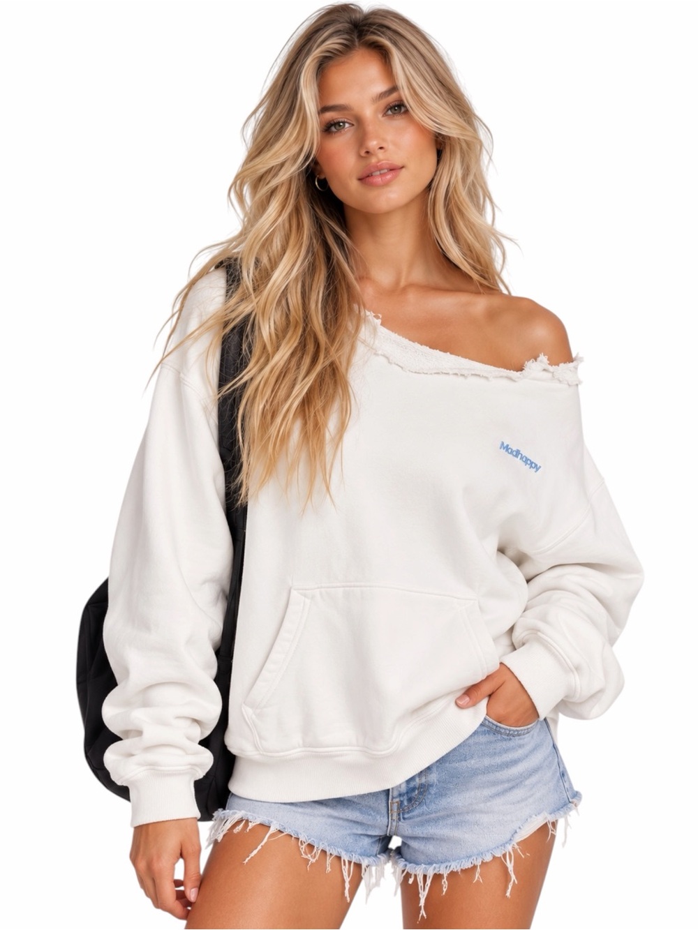 Madhappy – Classics Fleece Hoodie – Heavyweight Logo – White/Light Blue – Sz. L